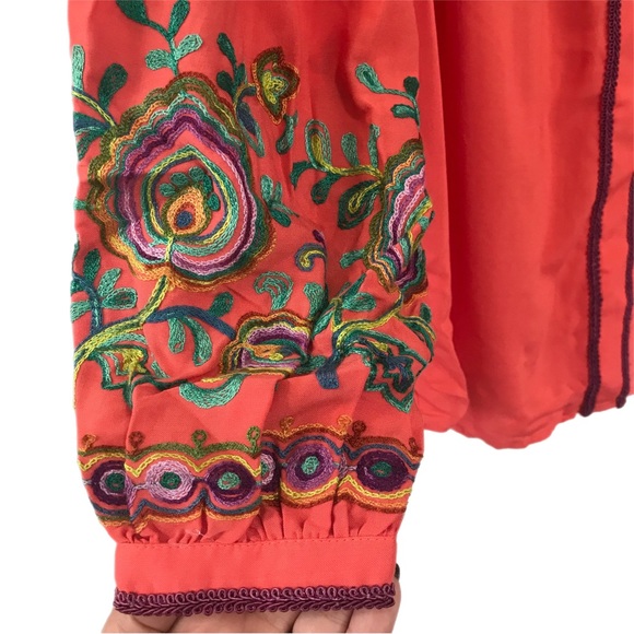 Line & Dot Coral Orange Off Shoulder Blouse - Picture 4 of 8